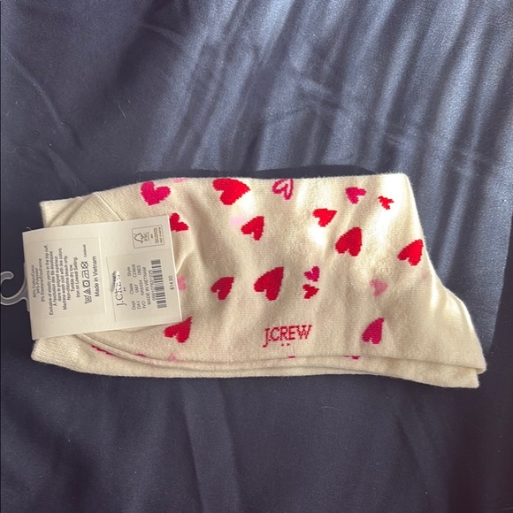 J. Crew Cream Trouser Socks with Red and Pink Hearts - Picture 2 of 3
